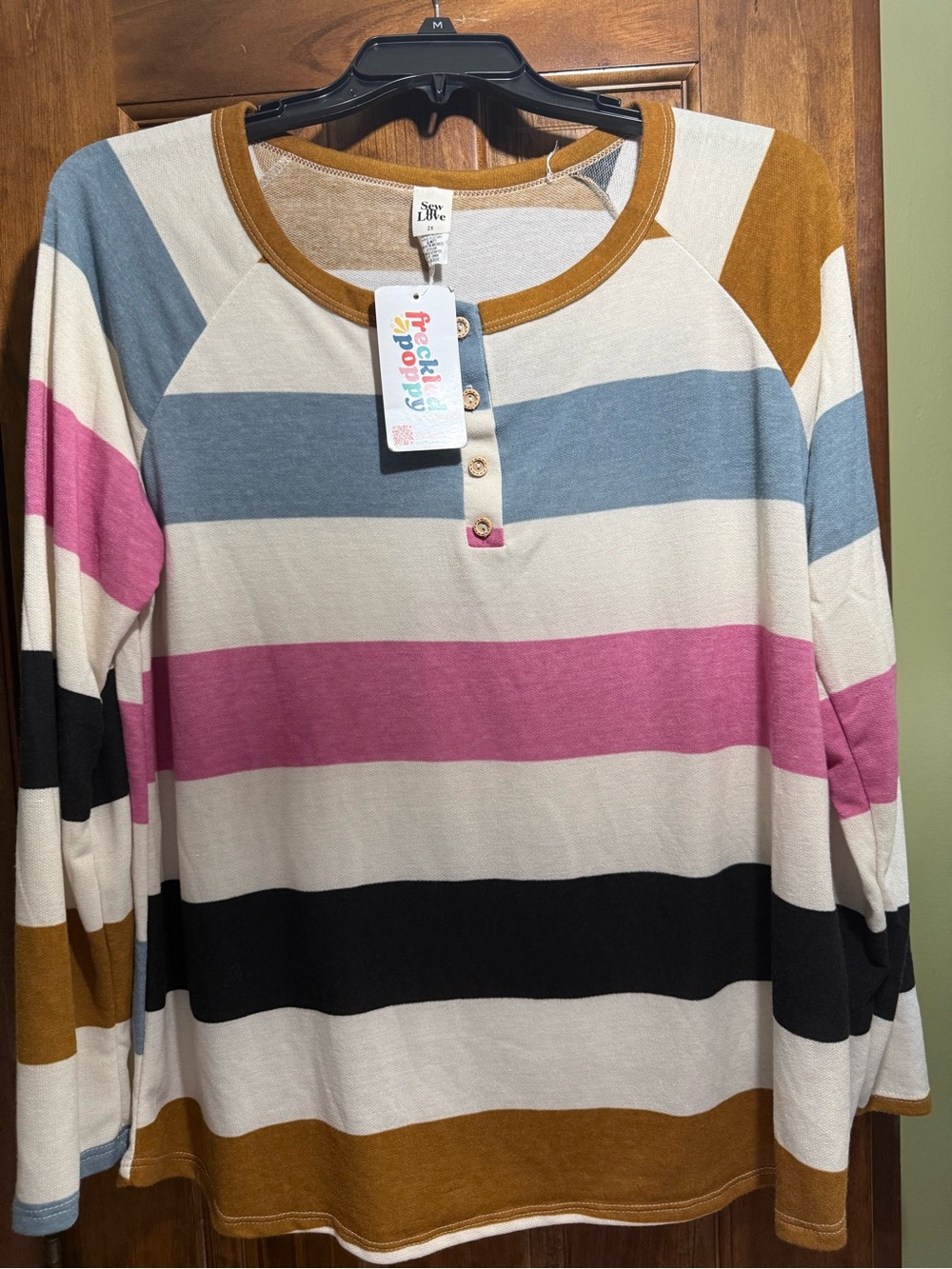 Sew in love Striped Henley Top - Multicolor